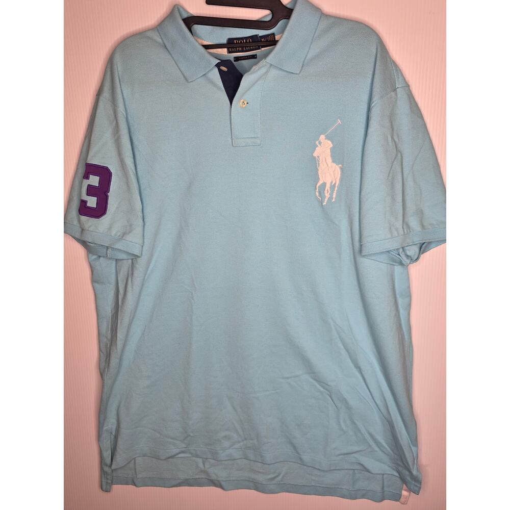 Polo Ralph Lauren Size XL Light Blue Custom Fit Polo Shirt Big Pony Number 3